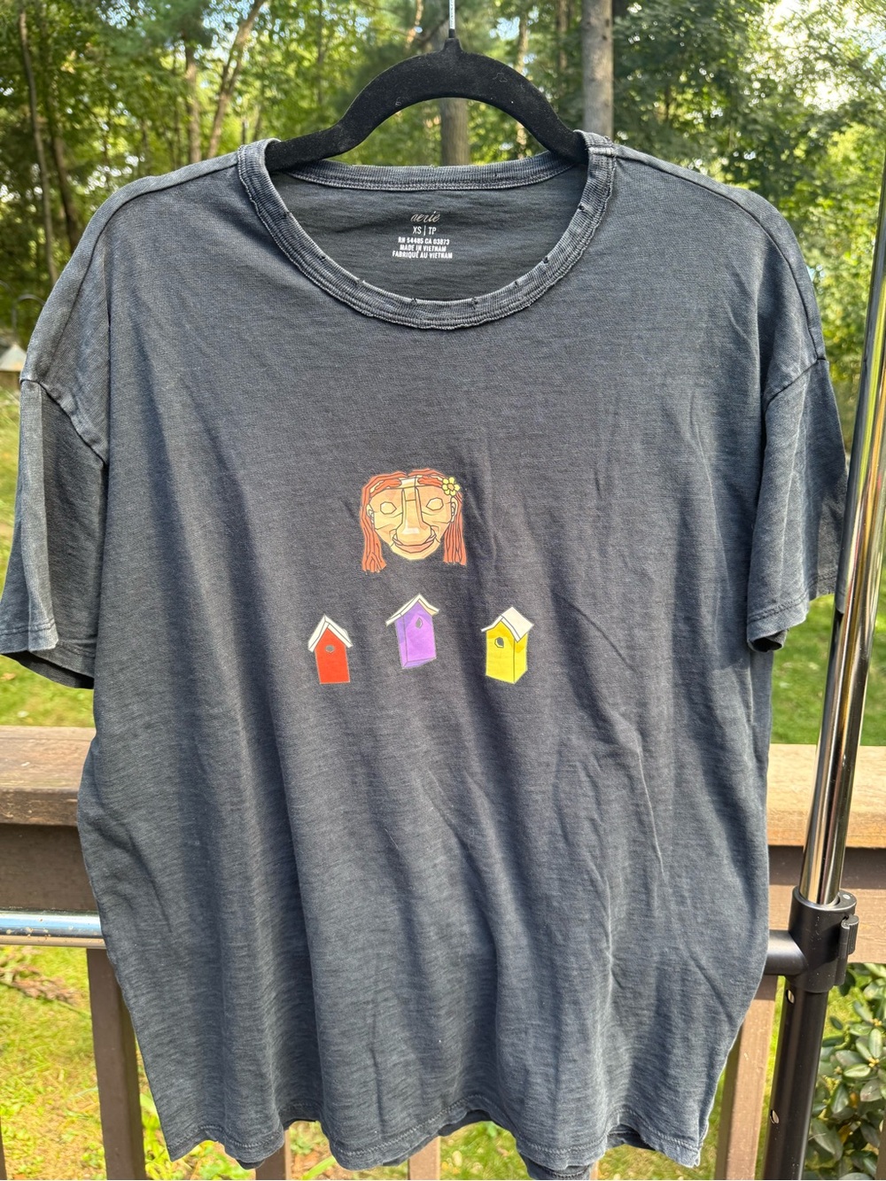 aerie Charcoal Short Sleeve Tee- Troll and Birdhouse